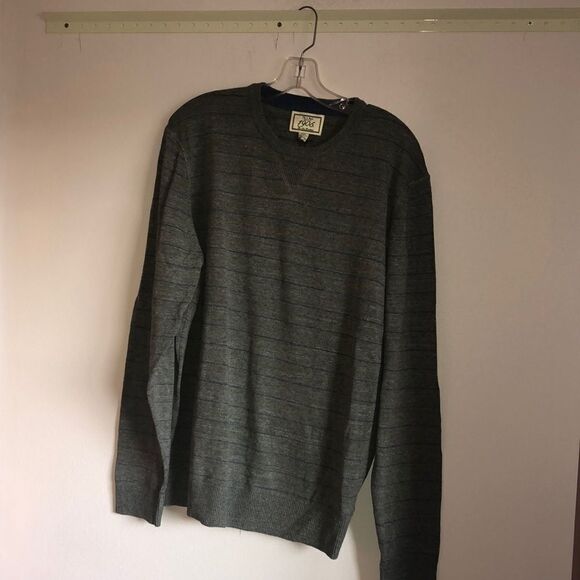 JOS A Bank Grey And Blue Striped Mens Long Sleeve Sweater - Picture 1 of 8